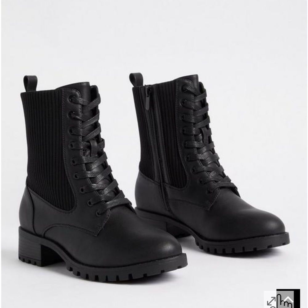 TORRID Ribbed Knit Combat Bootie - Black (WW)